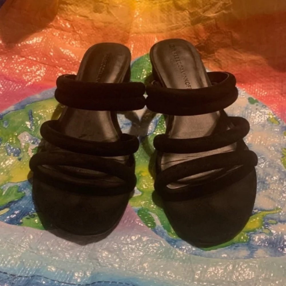 Rebecca Minkoff black leather suede flat Sandals